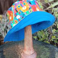 Bright Multicolor Cats Bucket Hat, Reversible to Blue, Sizes up to 4XL, sun hat, floppy hat, gift for cat lover, handmade