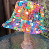 Bright Multicolor Cats Bucket Hat, Reversible to Blue, Sizes up to 4XL, sun hat, floppy hat, gift for cat lover, handmade