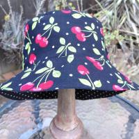 Cherries Bucket Hat, Black & White Polka Dots, Sizes up to 4XL, floppy hat, fishing hat, sun hat, beach hat, summer hat, adults & children