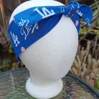 3” Wide LA Dodgers headband, self tie, handmade, hair tie, scarf, pin up style, hair wrap, retro style, rockabilly
