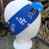 3” Wide LA Dodgers headband, self tie, handmade, hair tie, scarf, pin up style, hair wrap, retro style, rockabilly