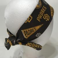 3” wide San Diego Padres headband, self tie, hair wrap, head wrap, pin up style, scarf, bandana, retro style, rockabilly, baseball, handmade