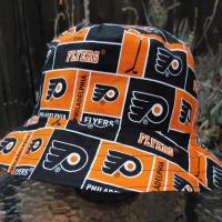 Philadelphia Flyers Bucket Hat, Handmade, Reversible to Black, Sizes up to 4XL, fishing hat, sun hat, floppy hat, ponytail hat, hockey