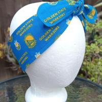 3” W Golden State Warriors headband, handmade, self tie, hair wrap, pin up style, scarf, retro style, rockabilly, GSW basketball