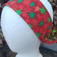 3” Wide Christmas Headband, Green & Red Stars, hair tie, hair wrap, pin up style, rockabilly style, retro style