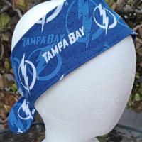 3” Wide Tampa Bay Lightning headband, self tie, handmade, hair wrap, pin up style, hair tie, scarf, rockabilly, bandana, hockey