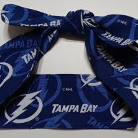 3” Wide Tampa Bay Lightning headband, self tie, handmade, hair wrap, pin up style, hair tie, scarf, rockabilly, bandana, hockey