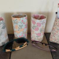 Floral Upright Eyeglasses Holder, Glasses Stand, Glasses Holder, Weighted Stand-up Glasses Pouch, Botanical, Pink Green Gold Cream Pastels