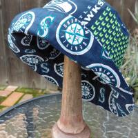Seattle Seahawks / Mariners Bucket Hat, Handmade, Reversible, Sizes XS to 4XL, ponytail hat, fishing hat, sun hat, floppy hat, ponytail hat, football, baseball