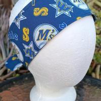 3” Wide Seattle Mariners headband, throwback, handmade, self tie, hair wrap, pin up style, hair tie, head scarf, retro style