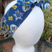 3” Wide Seattle Mariners headband, throwback, handmade, self tie, hair wrap, pin up style, hair tie, head scarf, retro style