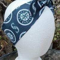 3” Wide Seattle Mariners headband, self tie, hair wrap, pin up style, hair tie, scarf, retro style, handmade