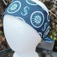 3” Wide Seattle Mariners headband, self tie, hair wrap, pin up style, hair tie, scarf, retro style, handmade