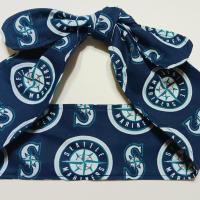 3” Wide Seattle Mariners headband, self tie, hair wrap, pin up style, hair tie, scarf, retro style, handmade