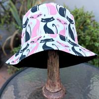 Mod Cats Bucket Hat, Reversible to Black, Sizes up to 4XL, summer hat, sun hat, floppy hat, retro style gift for cat lover, handmade