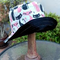 Mod Cats Bucket Hat, Reversible to Black, Sizes up to 4XL, summer hat, sun hat, floppy hat, retro style gift for cat lover, handmade