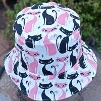 Mod Cats Bucket Hat, Reversible to Black, Sizes up to 4XL, summer hat, sun hat, floppy hat, retro style gift for cat lover, handmade