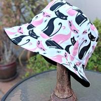 Mod Cats Bucket Hat, Reversible to Black, Sizes up to 4XL, summer hat, sun hat, floppy hat, retro style gift for cat lover, handmade