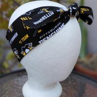 Pittsburgh Penguins headband, handmade, 3" wide, self tie, pin up style, hair tie, scarf, bandana, hat band