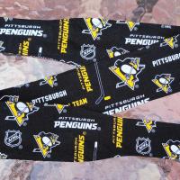 Pittsburgh Penguins headband, handmade, 3" wide, self tie, pin up style, hair tie, scarf, bandana, hat band
