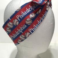 3” wide Philadelphia baseball headband, self tie, hair wrap, headband, pin up style, scarf, hair tie, bandana, retro, rockabilly