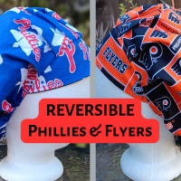 Bouffant Reversible Philadelphia Phillies / Flyers scrub cap, adjustable, nurse, technician, doctor, food service, handmade