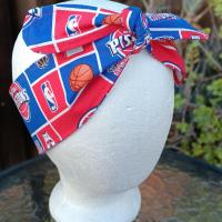 3” Wide Detroit Pistons Headband, Handmade, self tie, hair wrap, pin up style, hair tie, bandana, head scarf, retro style, basketball