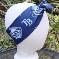 3” Wide Tampa Bay Rays headband, self tie, hair wrap, pin up style, hair tie, bandana, scarf, rockabilly, bandana, baseball, handmade