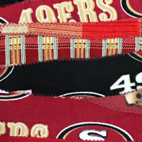 Close up showing applique stitching