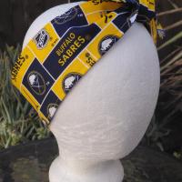 Buffalo Sabres headband, handmade, 3" wide, self tie, hair wrap, pin up style, scarf, hockey