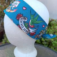 3” Wide Sailor Tattoo Theme headband, self tie, hair wrap, hair tie, head wrap, scarf, skulls, pin up, retro, rockabilly style