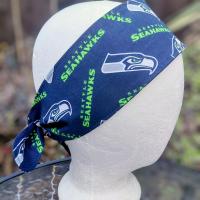 Seattle Seahawks headband, handmade, 3" wide, self tie, pin up style, head scarf, hat band, football fan gift