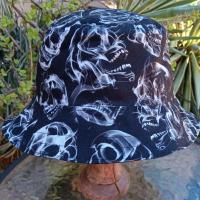 Skulls Bucket Hat, Black and White, Reversible, Unisex Sizes up to 4XL, cotton, summer hat, fishing hat, ponytail sun hat, floppy hat, Halloween