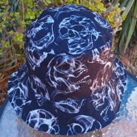 Skulls Bucket Hat, Black and White, Reversible, Unisex Sizes up to 4XL, cotton, summer hat, fishing hat, ponytail sun hat, floppy hat, Halloween