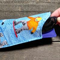 Snowboarder Print Eyeglass Sleeve, Snowboarder Gift, Glasses Pouch, Blue and Multi-color Sunglasses Case