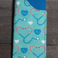 Heart Stethoscope Eyeglass Sleeve, Doctor or Nurse Appreciation Gift, Glasses Pouch, Teal Sunglasses Case