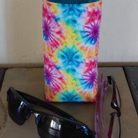 Tie Dye Print Eyeglasses Holder, Multicolored Glasses Stand, Glasses Holder, Mom Gift, Weighted Stand-up Glasses Pouch, Tie Dye Lover Gift
