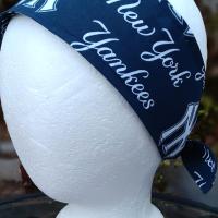 3” Wide NY Yankees headband, handmade, self tie, hair wrap, pin up style, hair tie, retro style, rockabilly, New York Yankees