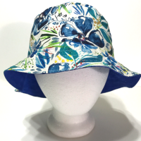 Watercolor Floral Bucket Hat, Canvas, Reversible, Blue Flowers, Sizes up to 4XL, Cotton, Tropical Hat, Floppy Hat, adults or older children