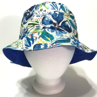 Canvas Watercolor Floral Bucket Hat, Reversible, Blue Flowers, Sizes S-XXL, Cotton, Tropical Hat, Floppy Hat, adults or older children