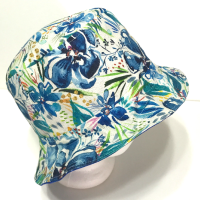 Watercolor Floral Bucket Hat, Canvas, Reversible, Blue Flowers, Sizes up to 4XL, Cotton, Tropical Hat, Floppy Hat, adults or older children