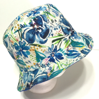 Canvas Watercolor Floral Bucket Hat, Reversible, Blue Flowers, Sizes S-XXL, Cotton, Tropical Hat, Floppy Hat, adults or older children