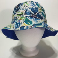 Canvas Watercolor Floral Bucket Hat, Reversible, Blue Flowers, Sizes S-XXL, Cotton, Tropical Floppy Hat, adults or older children