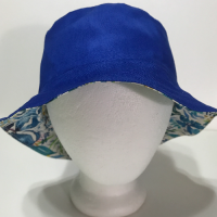 Canvas Watercolor Floral Bucket Hat, Reversible, Blue Flowers, Adult Sizes S-XXL, Cotton, Tropical Floppy Hat