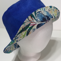 Watercolor Floral Bucket Hat, Canvas, Reversible, Blue Flowers, Sizes up to 4XL, Cotton, Tropical Hat, Floppy Hat, adults or older children