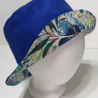 Canvas Watercolor Floral Bucket Hat, Reversible, Blue Flowers, Sizes S-XXL, Cotton, Tropical Hat, Floppy Hat, adults or older children