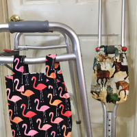 Simple basic bag for crutch, walker, stroller, scooter handlebars, bed rail, caddy, hook and loop, car truck racing tires theme hanging bag