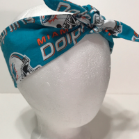 3” wide Miami Dolphins hair tie, hair wrap, headband, pin up, self tie, scarf, neckerchief, retro, rockabilly