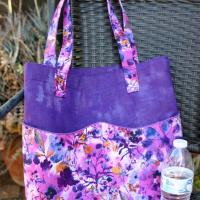 Purple Floral Tote Bag w/ Wavy Pockets, Woman's, Errands, Market Shopping Bag, Flowers, Butterflies