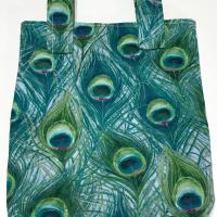 Simple small basic crutch bag, walker bag, scooter handlebars bag, bed rail caddy, hook and loop, peacock feather bird theme, hanging bag
